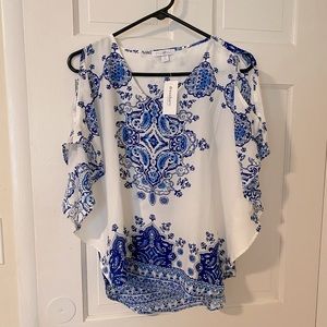 White and blue blouse